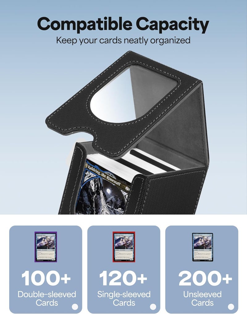 banloga Card Deck Box for MTG Commander, Card Case Holds 100+ Double-Sleeved Cards, Magic Card Box Fits for TCG/PTCG/CCG Card with 2 Dividers (Black&Gray) - Image 2